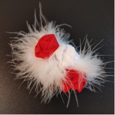 Fiocco per cagnolina, rosso e bianco con rose fatte a mano, taglia XS Fiocco per cagnolina, rosso e bianco con rose fatte a mano, taglia XS